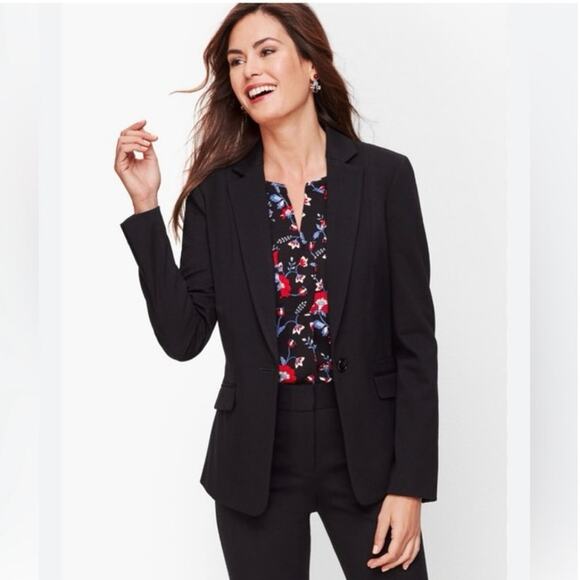 Talbots The Kate Fit Blazer Jacket Wool Blend Button Black Pink lining 4 - Picture 1 of 16